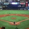 A shot of Tropicana Field from the press box above home plate