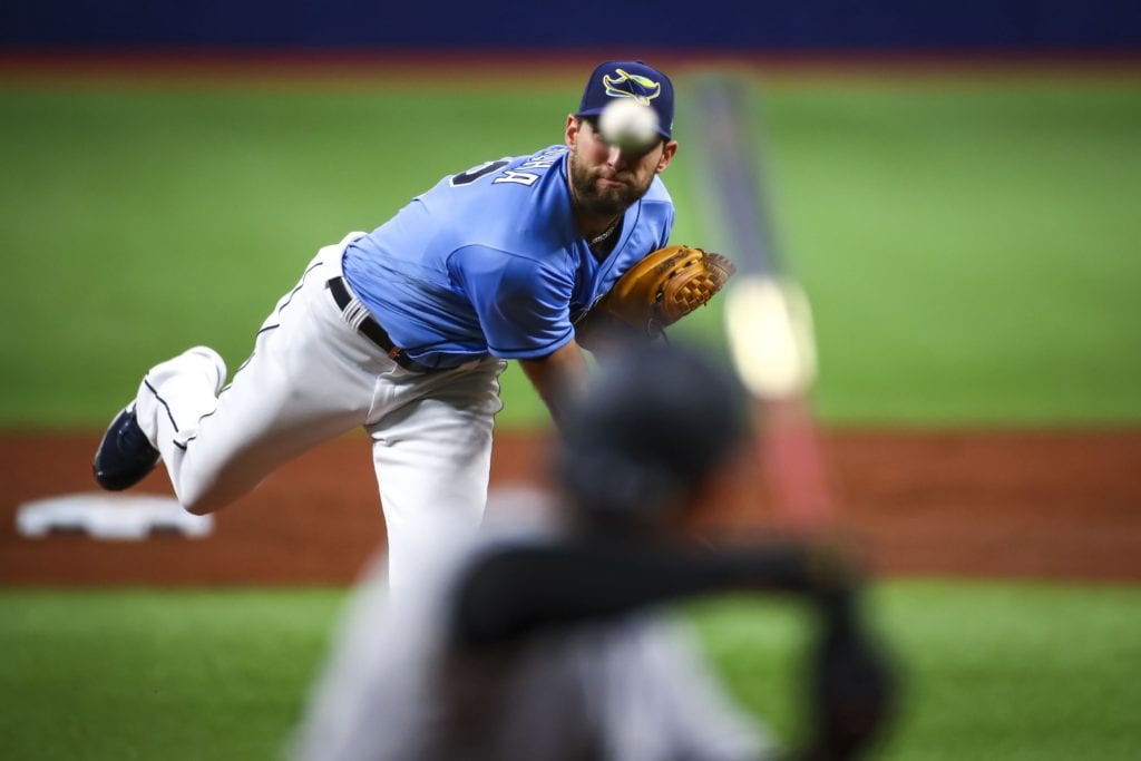 Rays pitcher Michael Wacha works against the New York Yankees